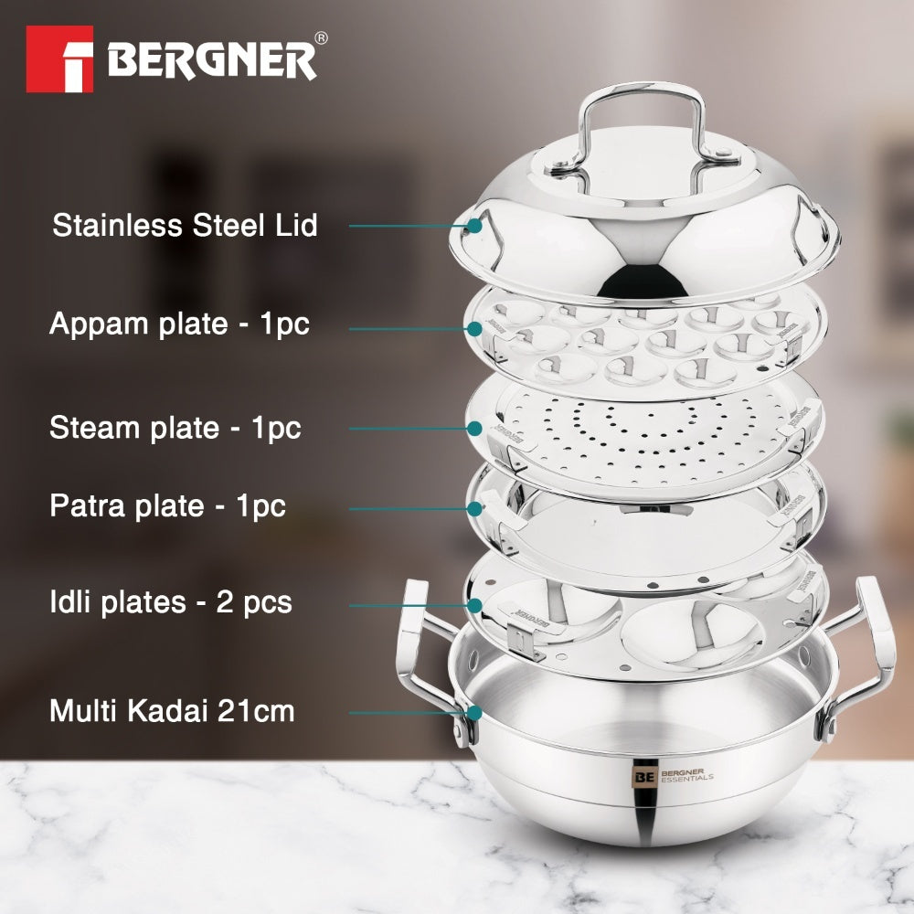 BE Essentials Triply Stainless Steel 21cm Multi Kadai