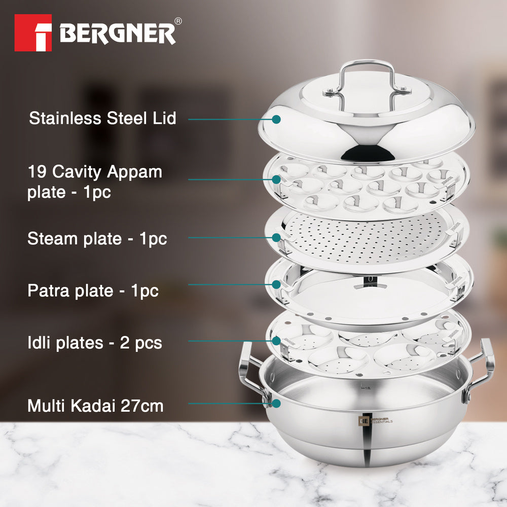 BE Essentials Tri-Ply Stainless Steel 27cm Multikadai