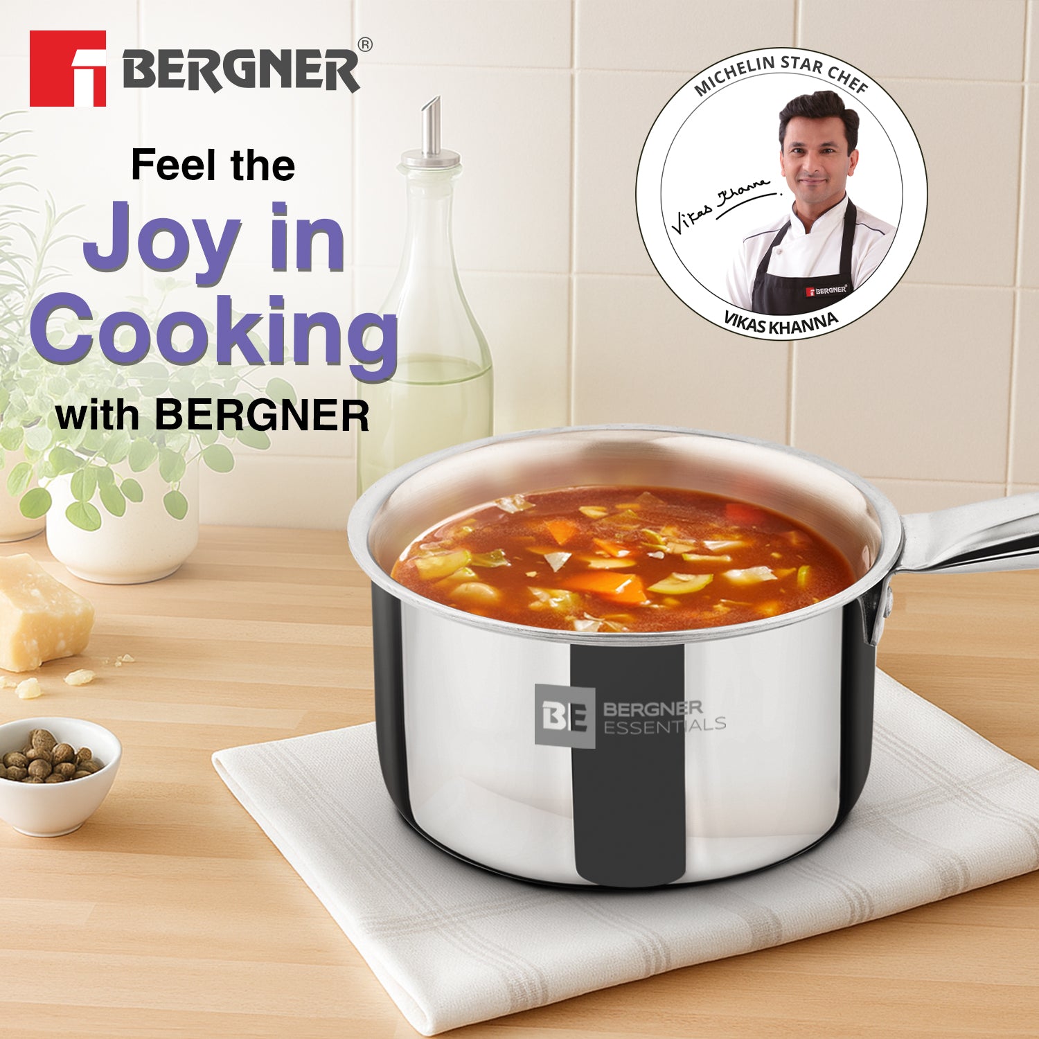 BE Essentials Era TriPly Stainless Steel 12cm (800ml) Teapan -  Induction Bottom