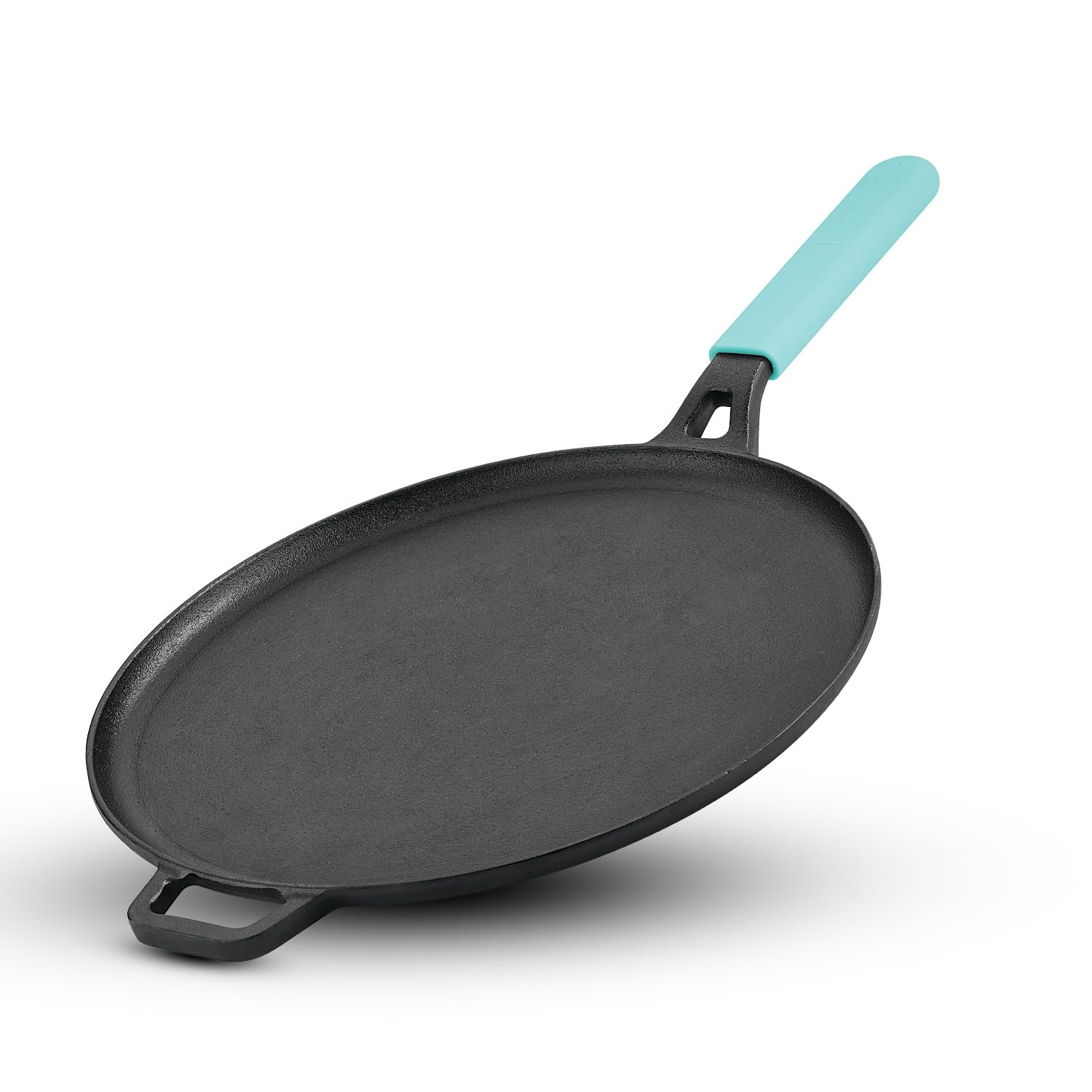 Bergner Eco Cast Iron 28cm Dosa Tawa, Pre-Seasoned, Comes with Silicone Sleeve - Induction Bottom