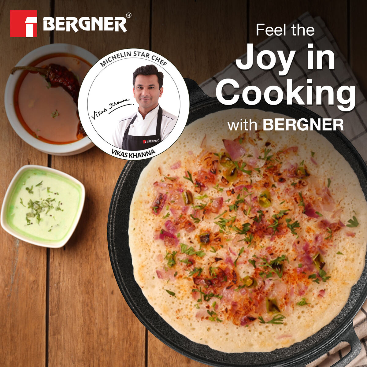 Bergner Eco Cast Iron 30cm Dosa Tawa, Comes with Silicone Sleeve - Induction Bottom (Black)