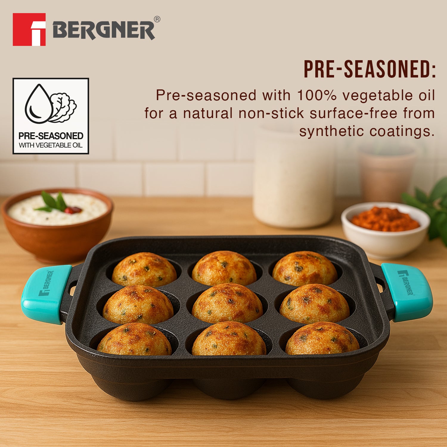 Eco Cast Iron Square Paniyarakkal with 9 Pits