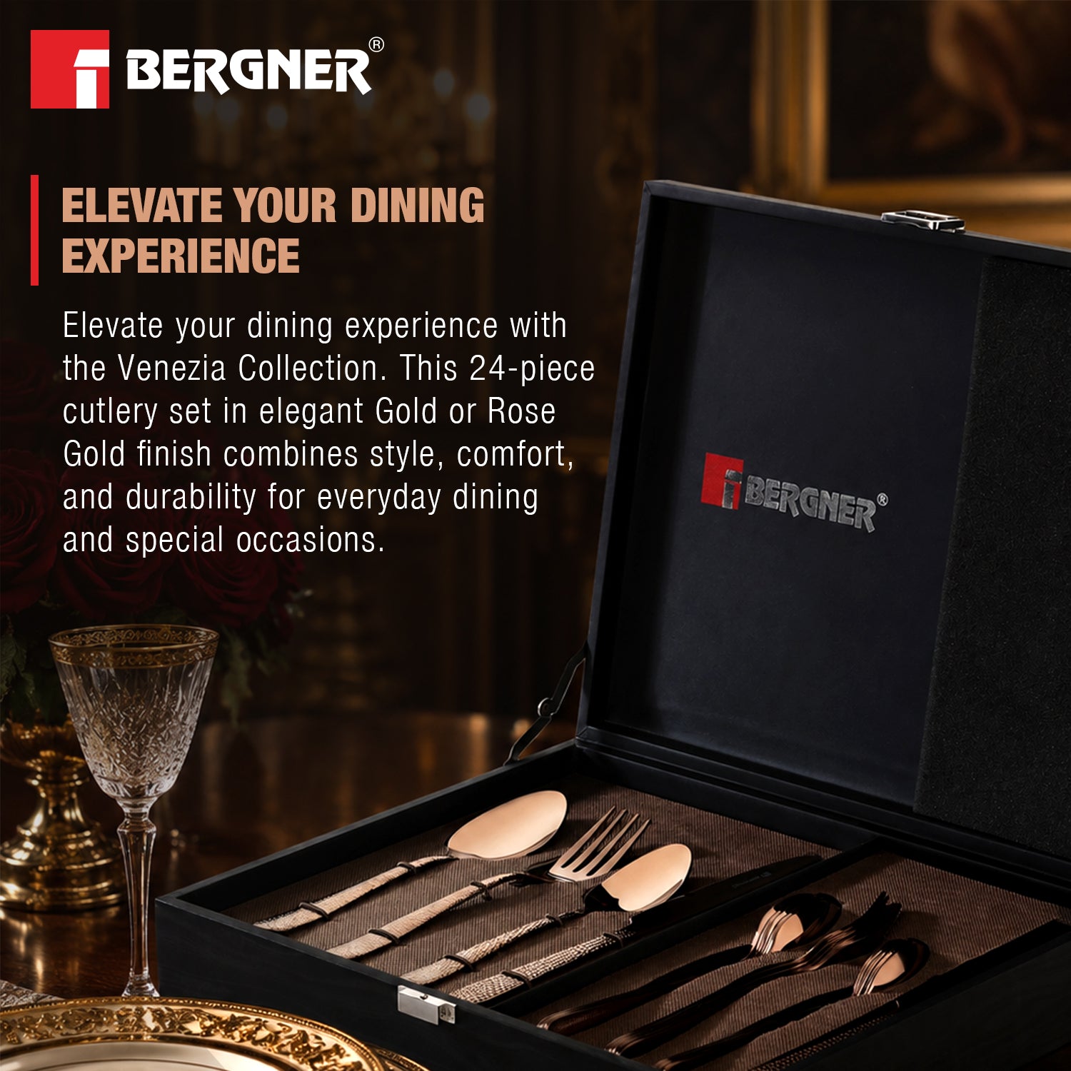 Venezia 24cm Hammered Rosegold Cutlery Set