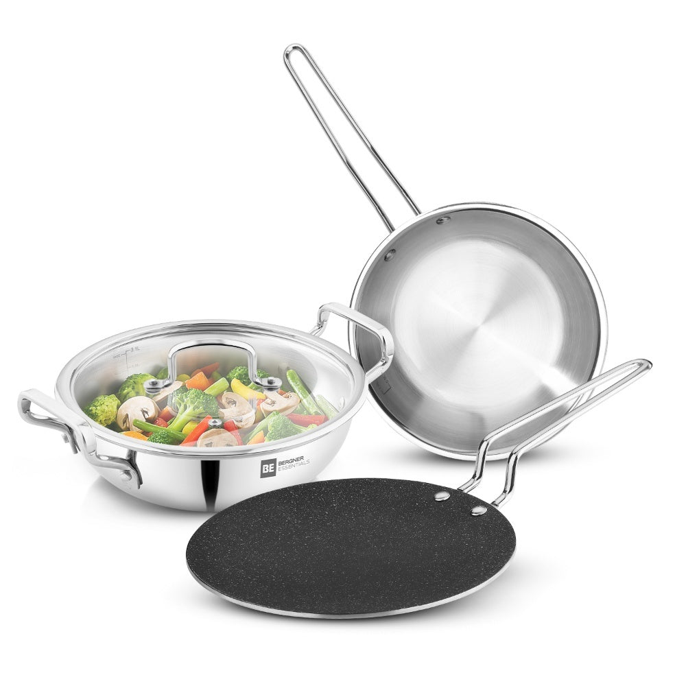 BE Essentials TriPly 4 Pcs Stainless Steel Cookware Set - Induction Bottom
