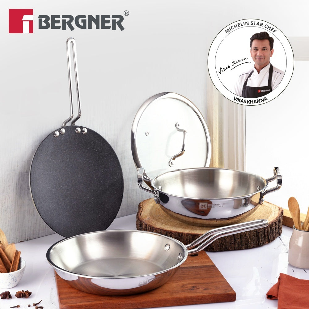 BE Essentials TriPly 4 Pcs Stainless Steel Cookware Set - Induction Bottom