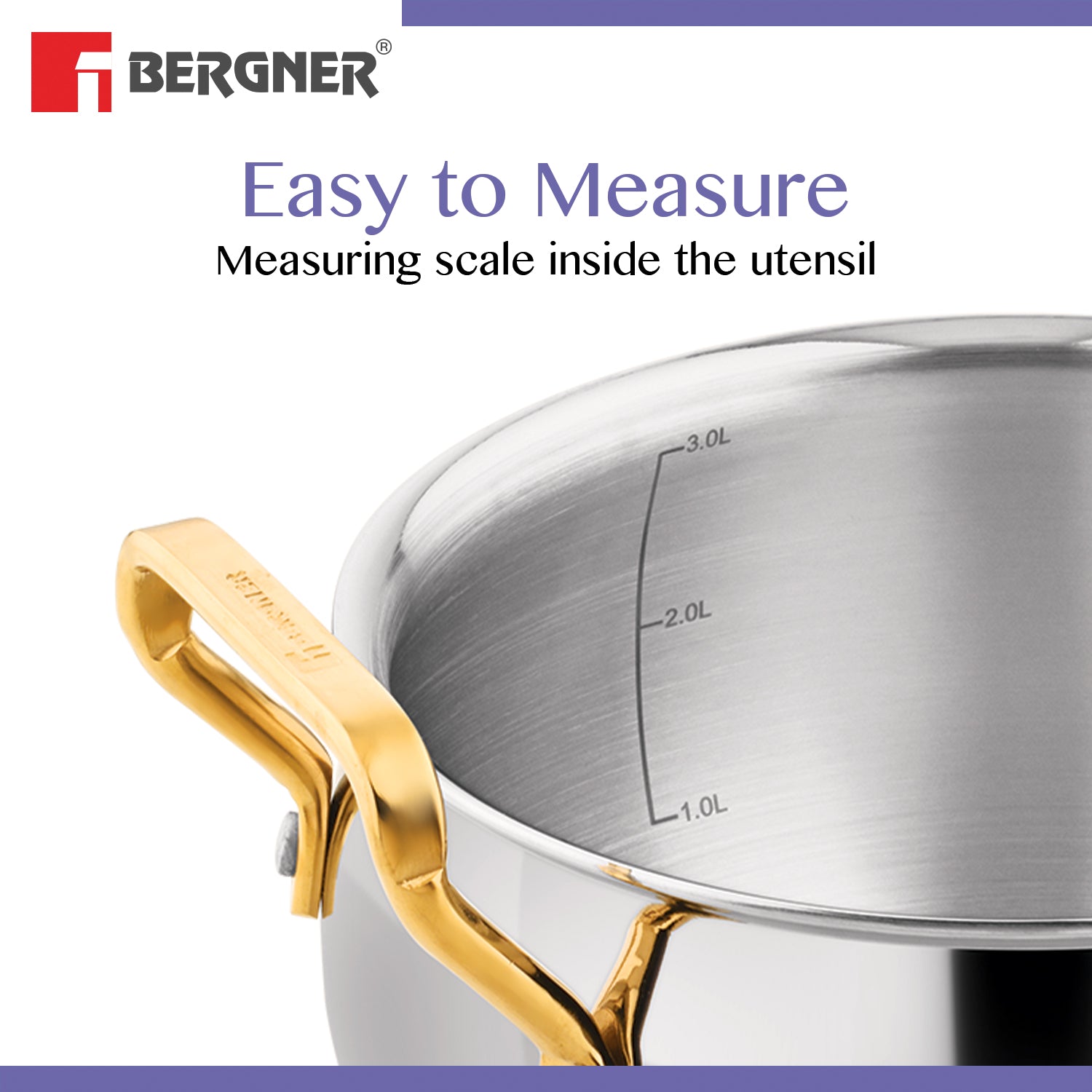 Bergner BE Essentials Rishi Gold TriPly Stainless Steel 6 Pcs Rice Handi Set with Golden Coated Finishing Handles and Knob, Less Oil Cooking - Induction Bottom