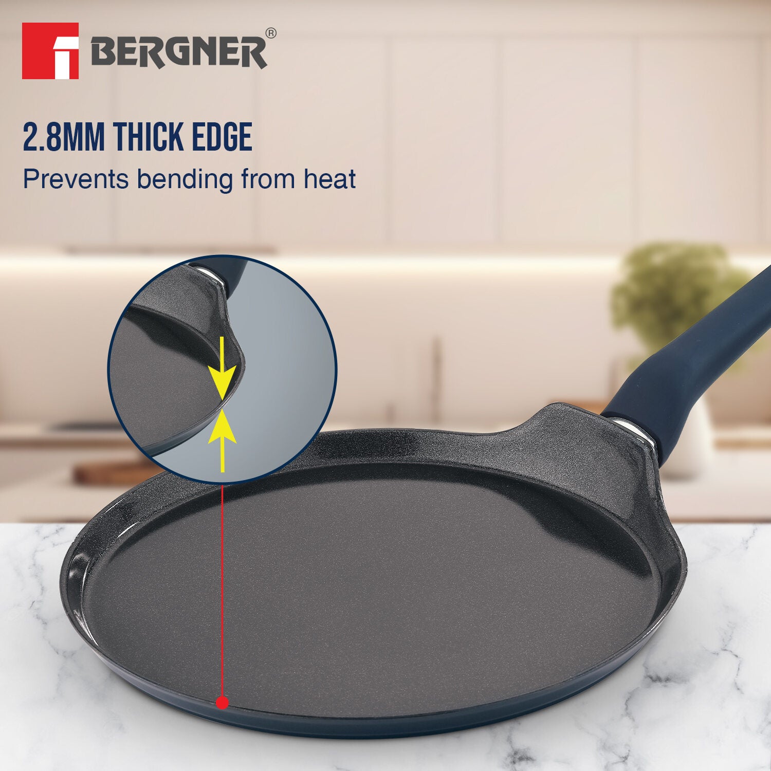 Bergner Titan Forged Aluminium 4 Pcs Cookware Set - 24cm (2.5 L) Kadai with Glass Lid, 24cm (1.6 L) Frypan, 28cm Dosa Tawa - Induction Bottom