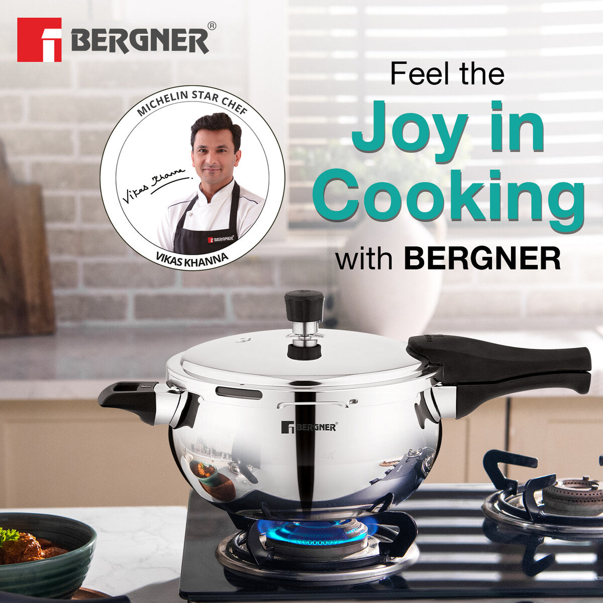 Bergner Trimax ORB Tri-Ply Stainless Steel Belly Shape Outer Lid Pressure Cooker with Extra Glass Lid, Less Oil Use - Induction Bottom