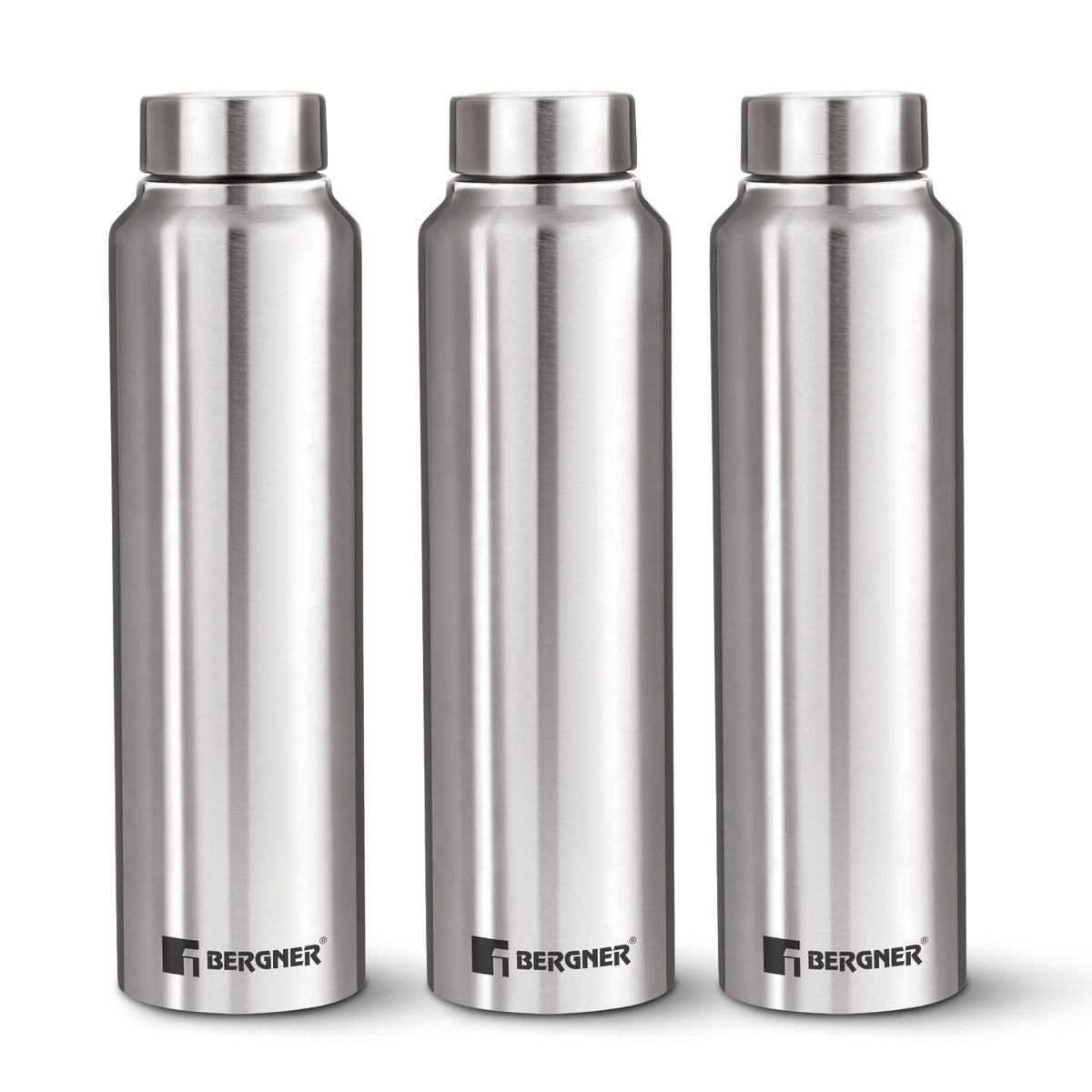 Bergner Walking Stainless Steel 3 Pcs (1000ml each) Water Bottles, Rustproof, Airtight and Leakproof For Office, Home, College, Gym, Travel - Silver