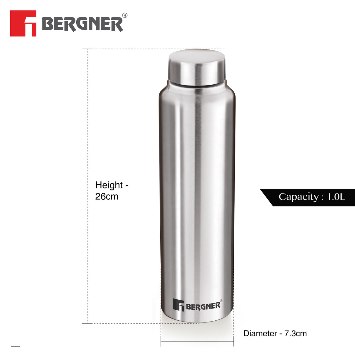 Bergner Walking Stainless Steel 3 Pcs (1000ml each) Water Bottles, Rustproof, Airtight and Leakproof For Office, Home, College, Gym, Travel - Silver