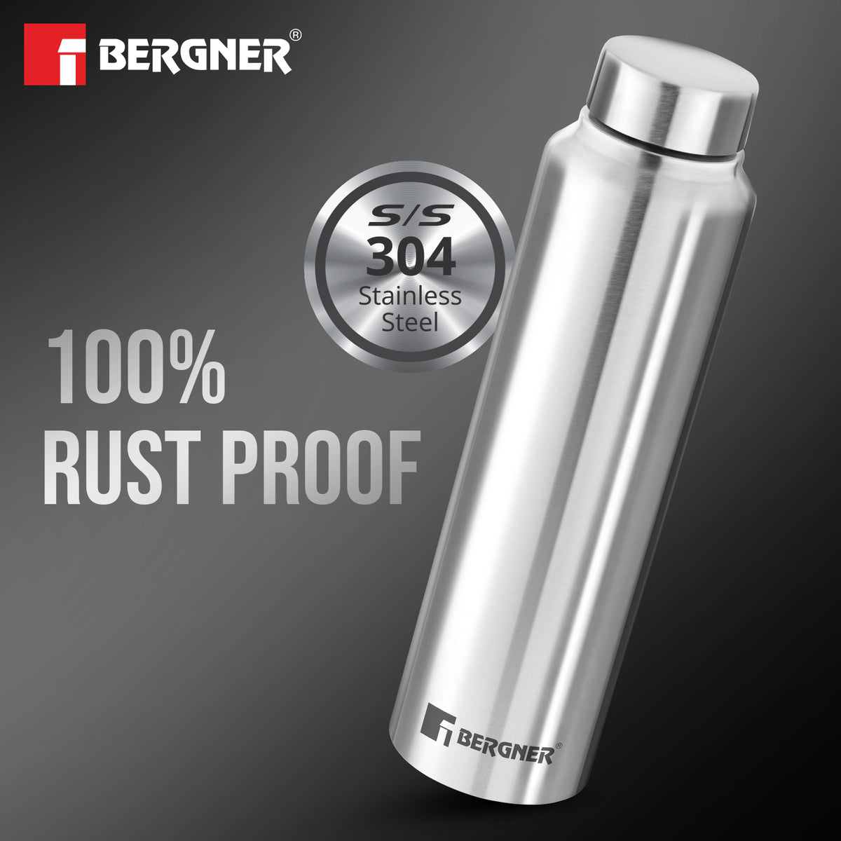 Bergner Walking Stainless Steel 3 Pcs (1000ml each) Water Bottles, Rustproof, Airtight and Leakproof For Office, Home, College, Gym, Travel - Silver