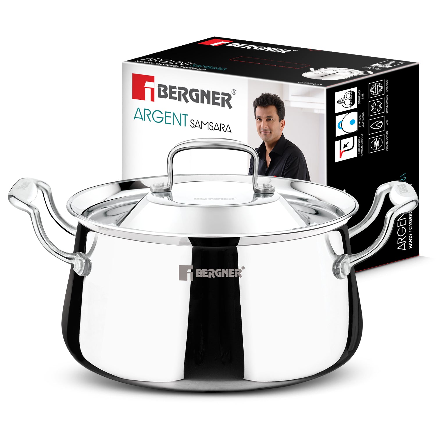 Argent Samsara Triply Rice Handi / Casserole with Stainless Steel Lid 24cm/(5.5L)