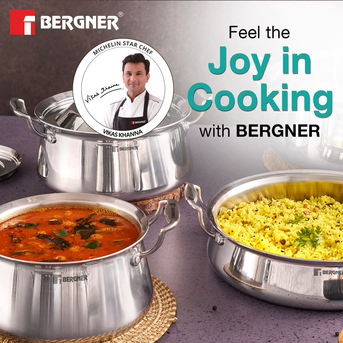 Bergner Argent Samsara Triply Stainless Steel Shallow Handi with Stainless Steel Lid, Consumes Less Oil - Induction Bottom