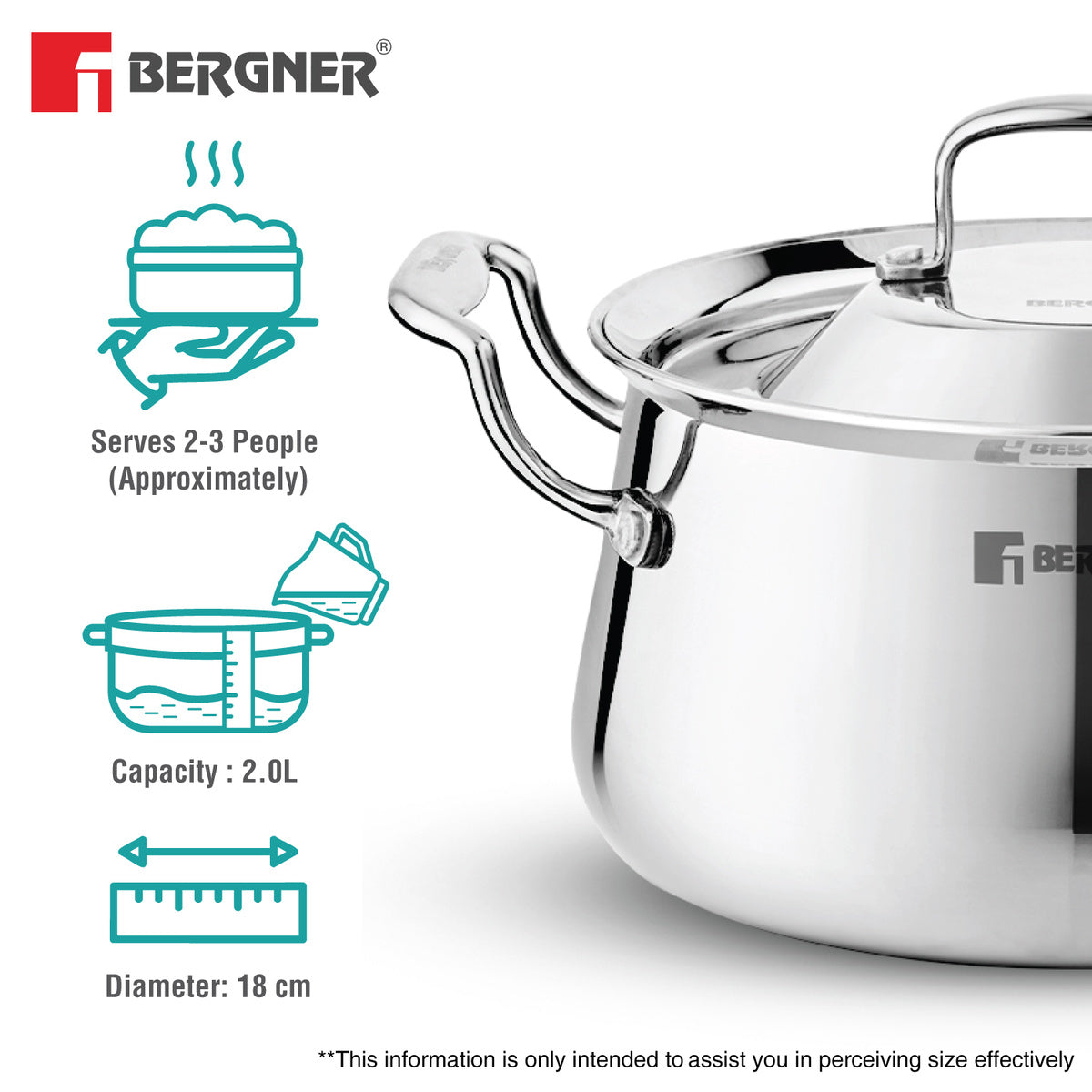 Bergner Argent Samsara Tri-Ply Stainless Steel Biryani Handi with Stainless Steel Lid, Consumes Less Oil - Induction Bottom