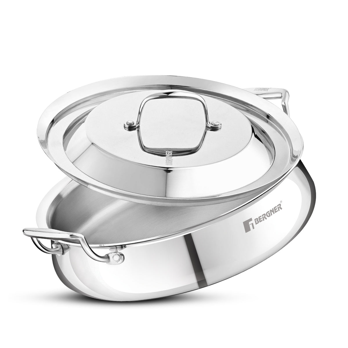 Bergner Argent Samsara Tri-Ply Stainless Steel 28 cm (4.25 L) Biryani Handi with Stainless Steel Lid, Consumes Less Oil - Induction Bottom