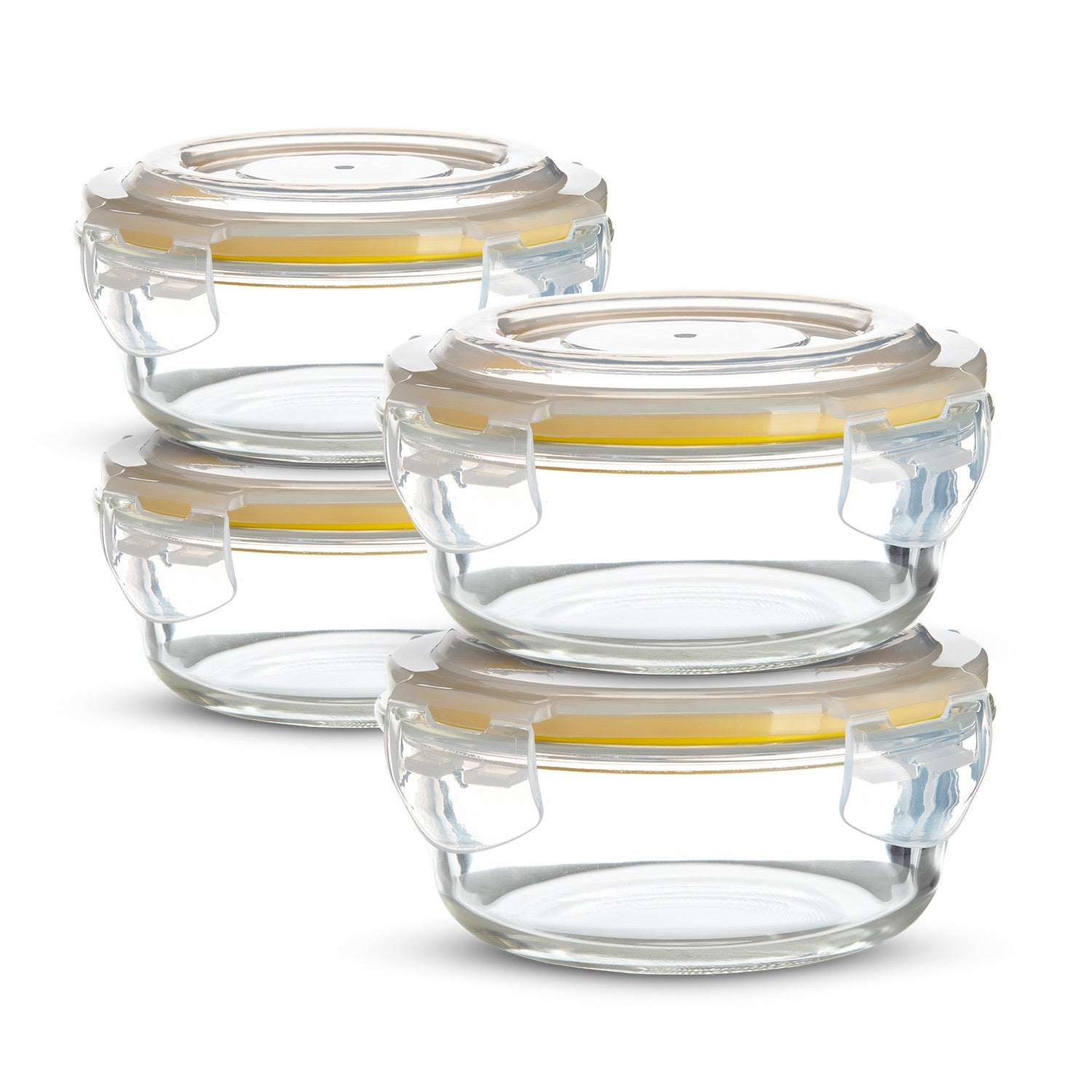 Bergner Borosilicate Glass Side Lock Storage Round Container with Lid - 400 ml