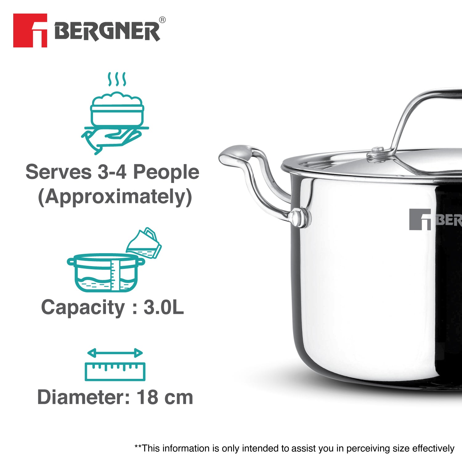 Argent Samsara Triply Stainless Steel 18cm (3L) Stock Pot/Casserole with Lid