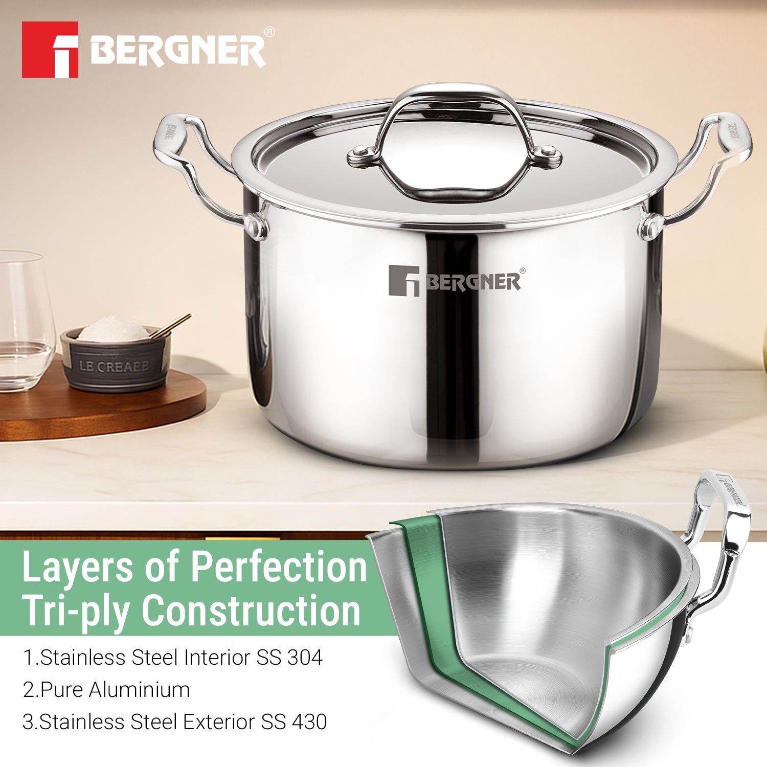 Argent Samsara Triply Stockpot with Stainless Steel Lid 24cm/6.8L