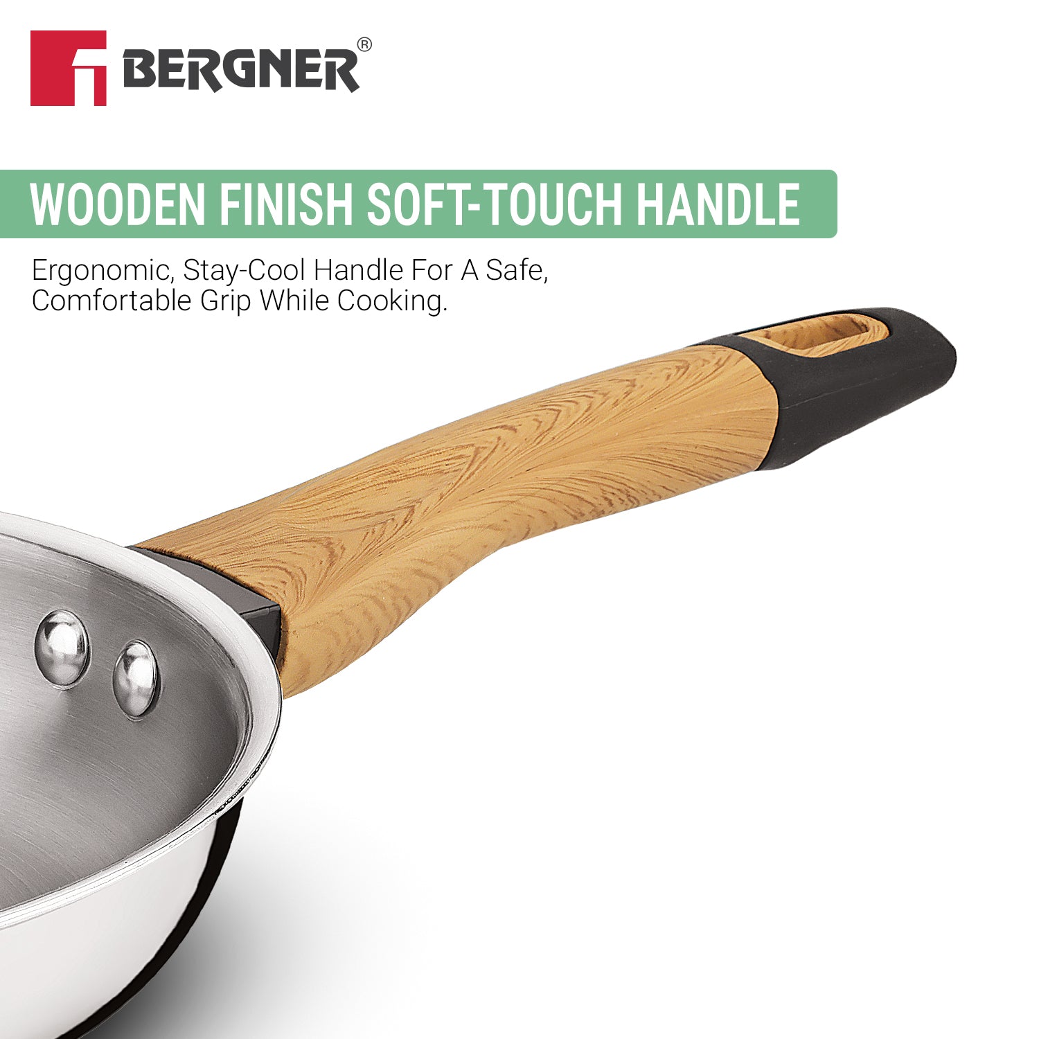 TriPro Tri-Ply Stainless Steel 24cm Frypan with Wooden Soft Touch Handle - Induction Compatible