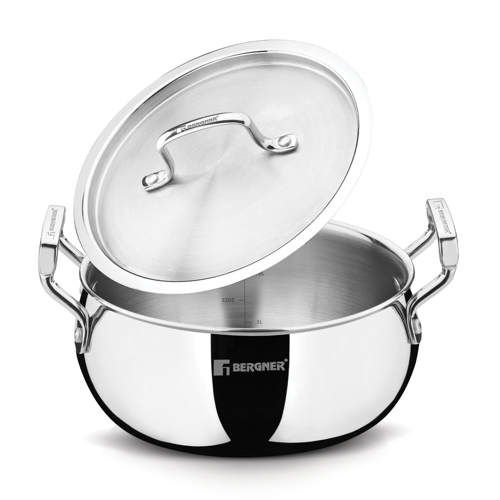 TriPro Tri-Ply Stainless Steel 20cm (3.1L) Belly Shape Casserole - Induction Compatible