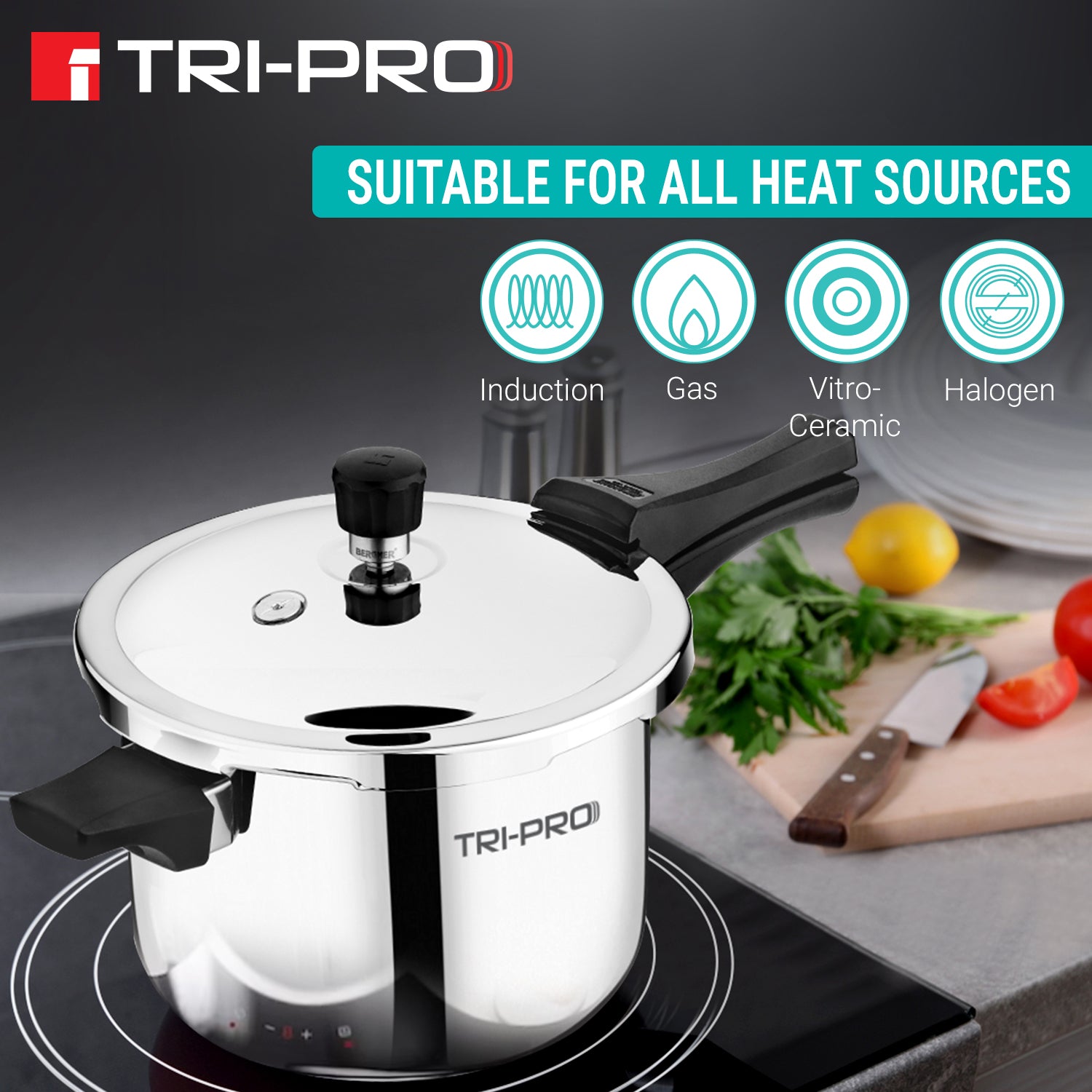 BE Essentials TriPro Tri-Ply Stainless Steel 5L Outer Lid Pressure Cooker - Induction Compatible