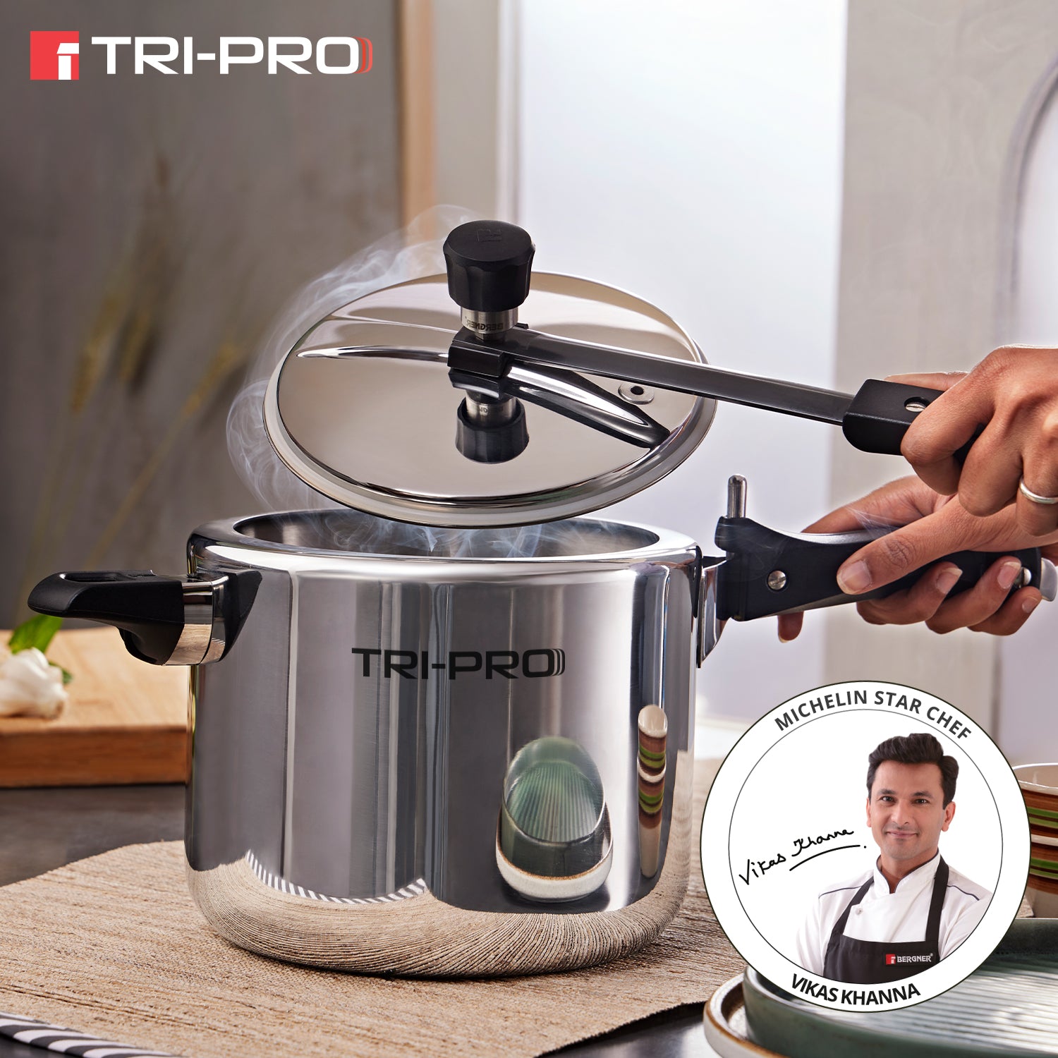 TriPro Tri-Ply Stainless Steel 5L Inner Lid Pressure Cooker - Induction Compatible
