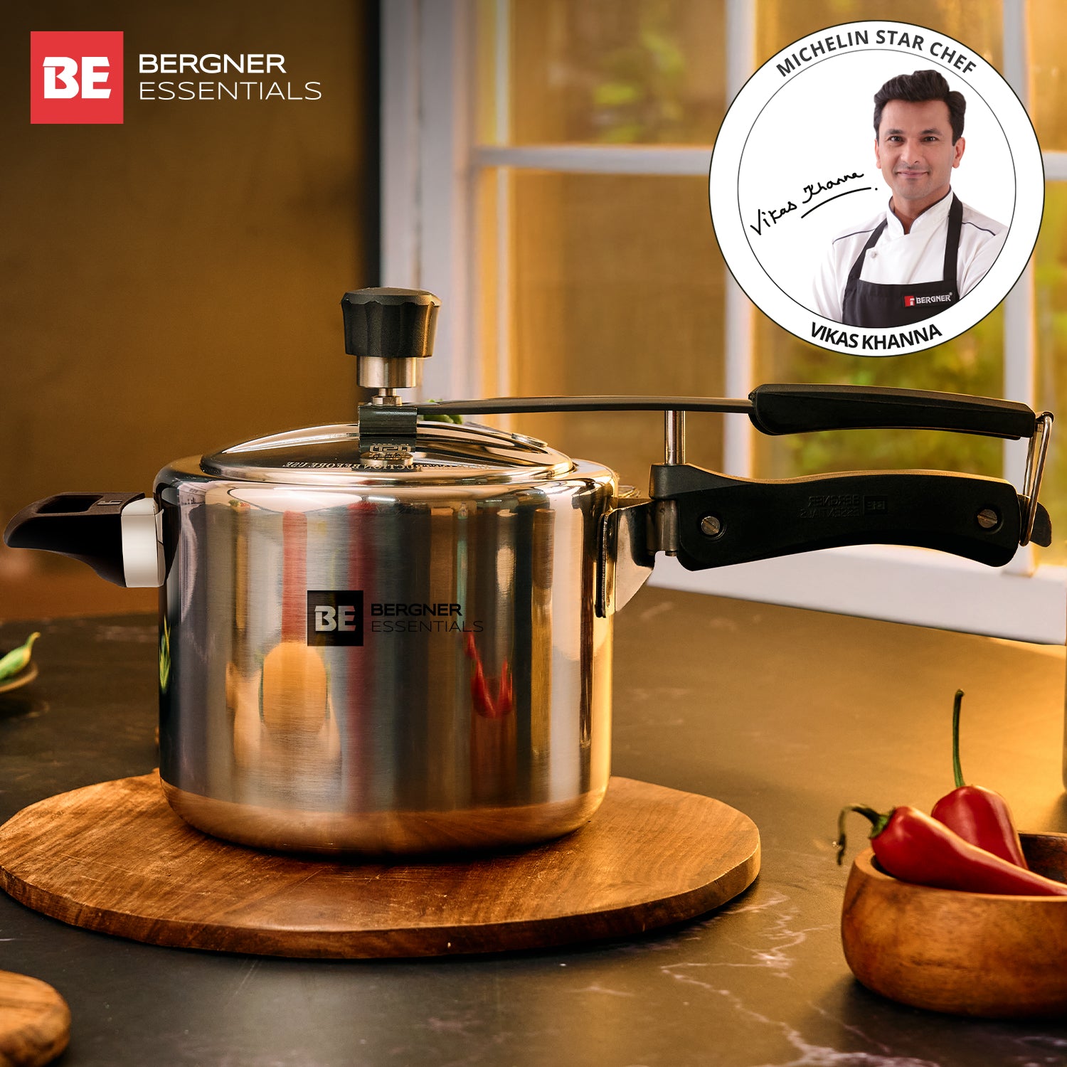 BE Essentials TriPro Tri-Ply Stainless Steel 5L Inner Lid Pressure Cooker - Induction Compatible