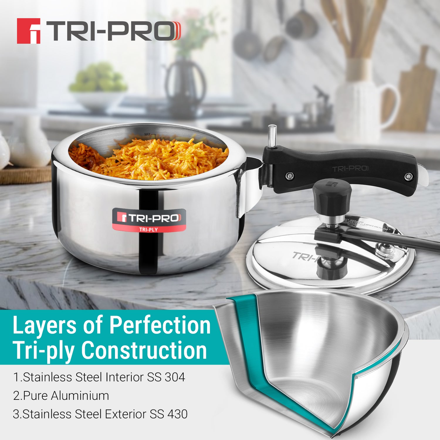 Tripro Triply 2L Stainless Steel Inner Lid Pressure Cooker