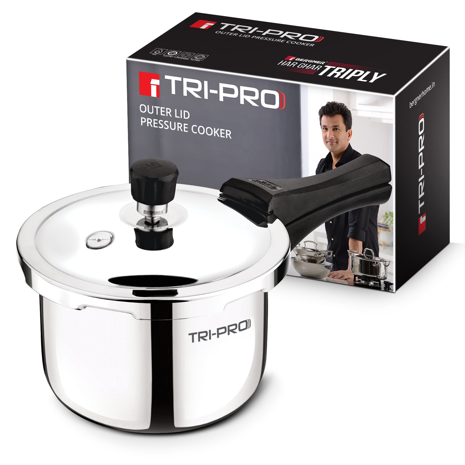 TriPro Tri-Ply Stainless Steel 3 Liters Outer Lid Pressure Cooker