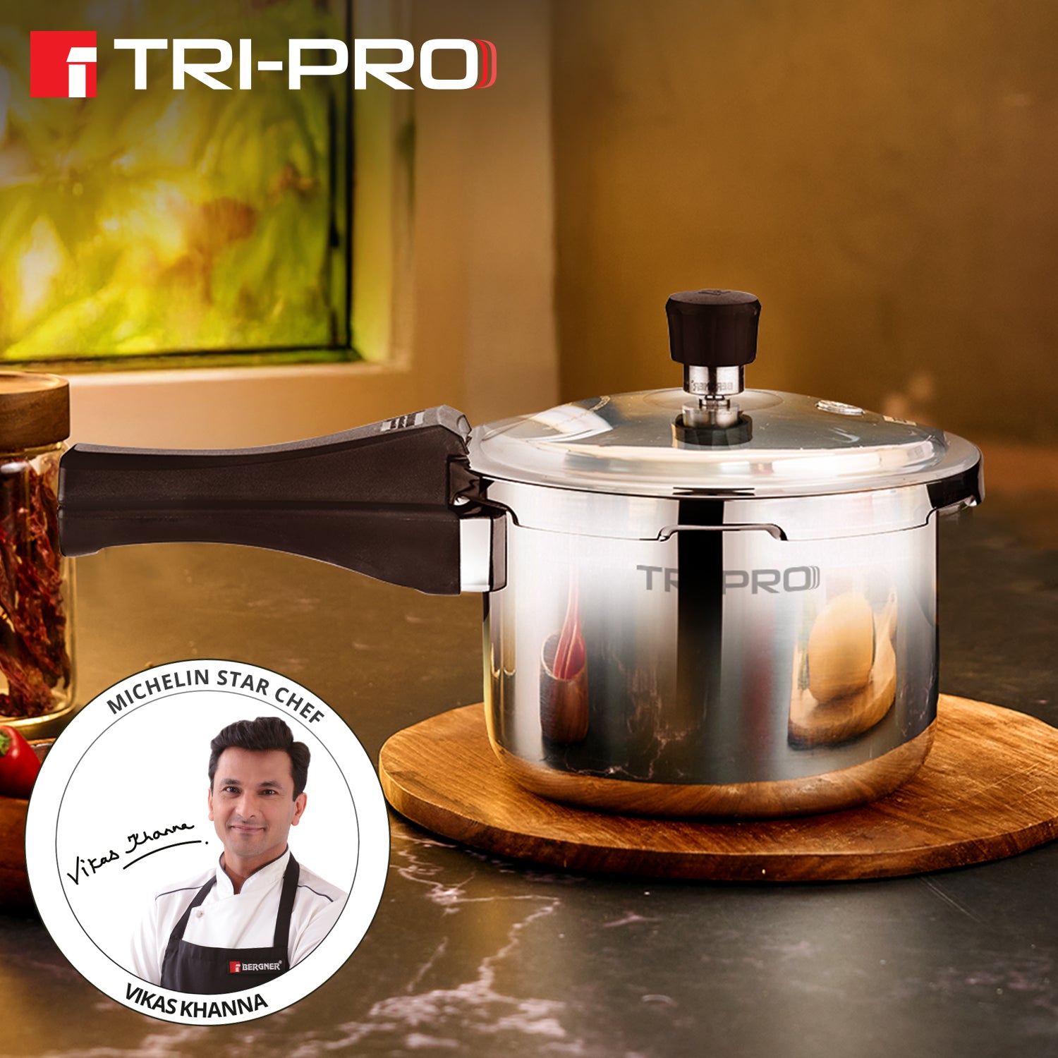 TriPro Tri-Ply Stainless Steel 3 Liters Outer Lid Pressure Cooker