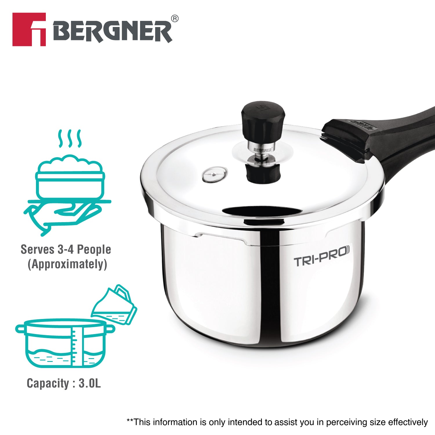 TriPro Tri-Ply Stainless Steel 3 Liters Outer Lid Pressure Cooker
