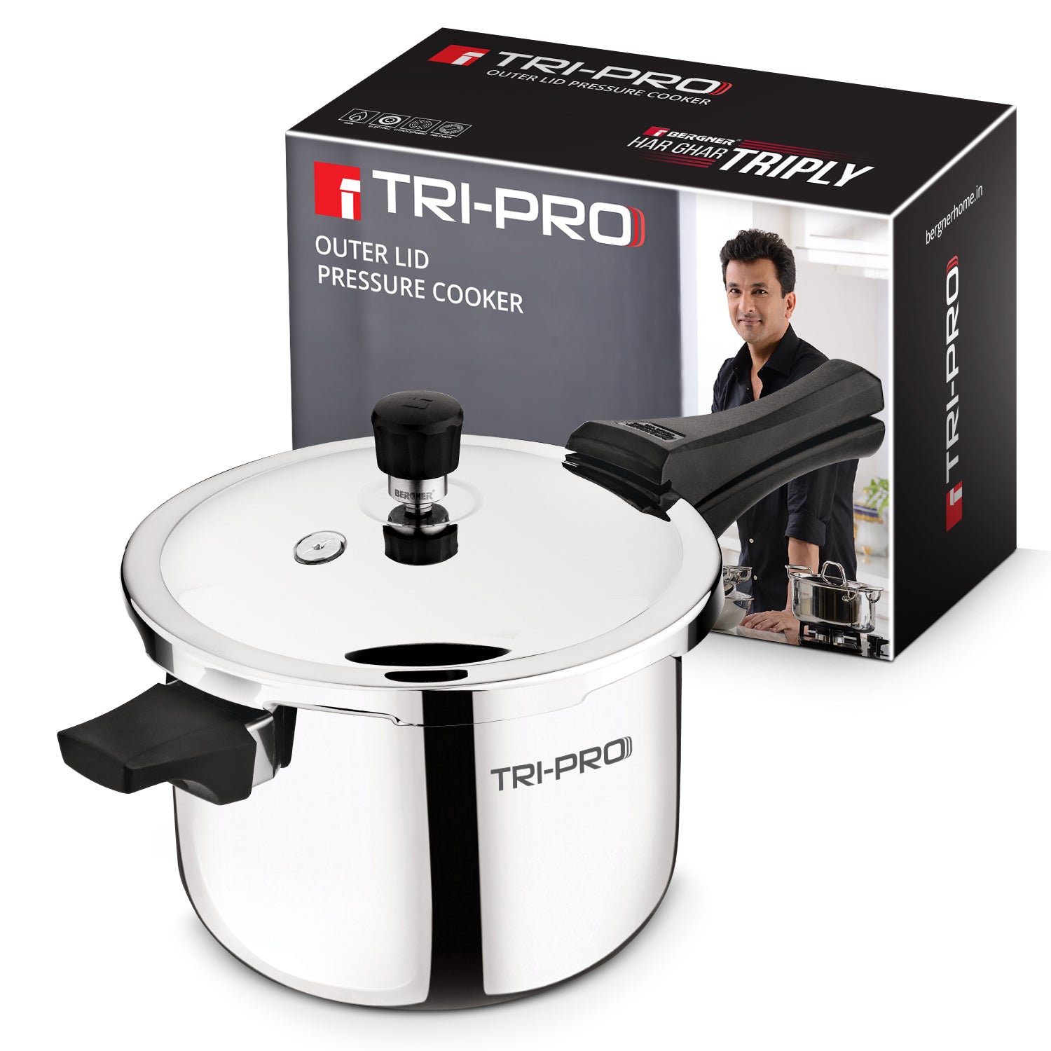 TriPro Tri-Ply Stainless Steel 3 Liters Outer Lid Pressure Cooker