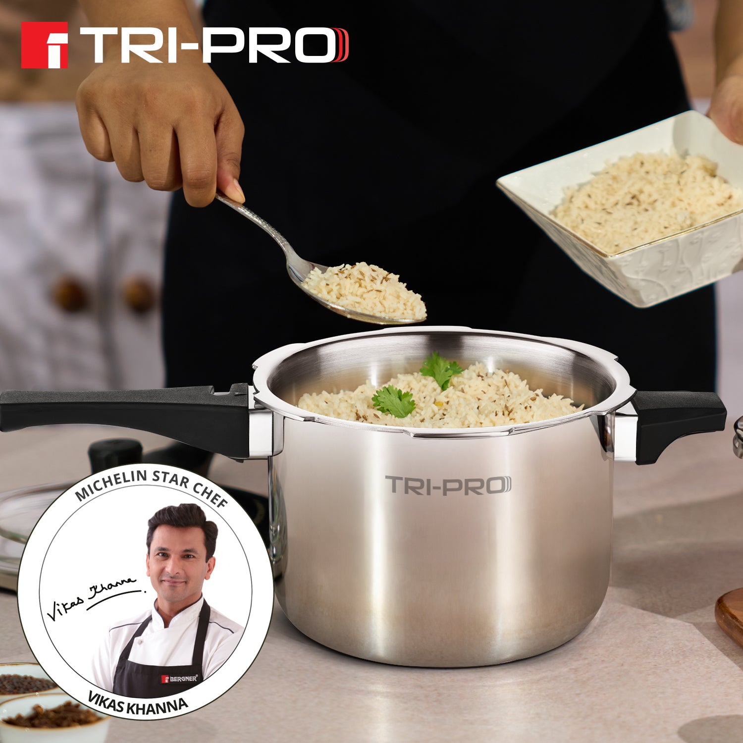 TriPro Tri-Ply Stainless Steel 3 Liters Outer Lid Pressure Cooker