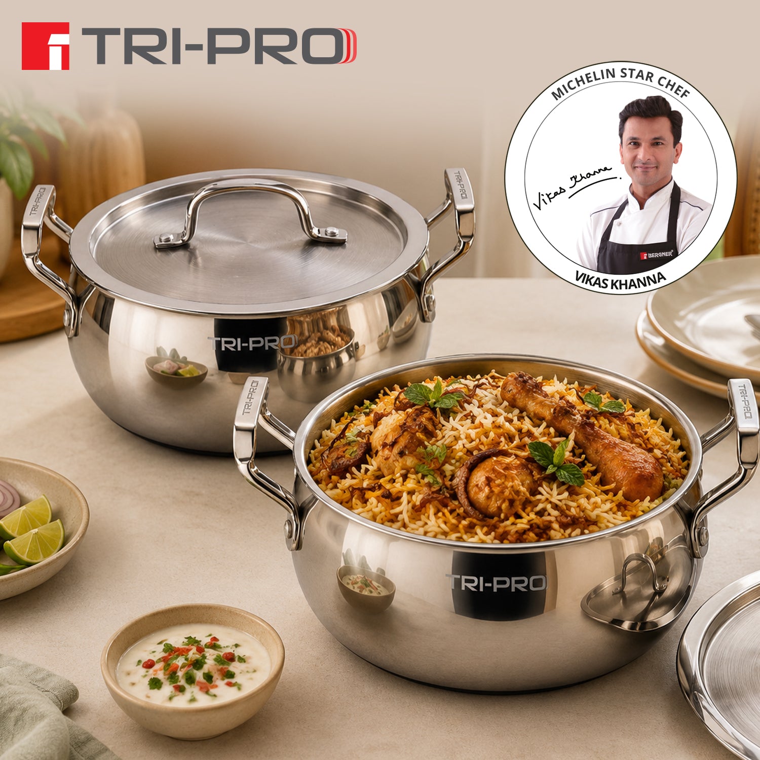 TriPro Triply Stainless Steel Belly Shape Casserole with Lid 4 Pcs Set