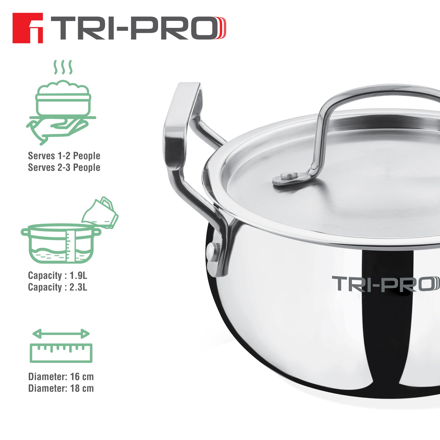 TriPro Triply Stainless Steel Belly Shape Casserole with Lid 4 Pcs Set