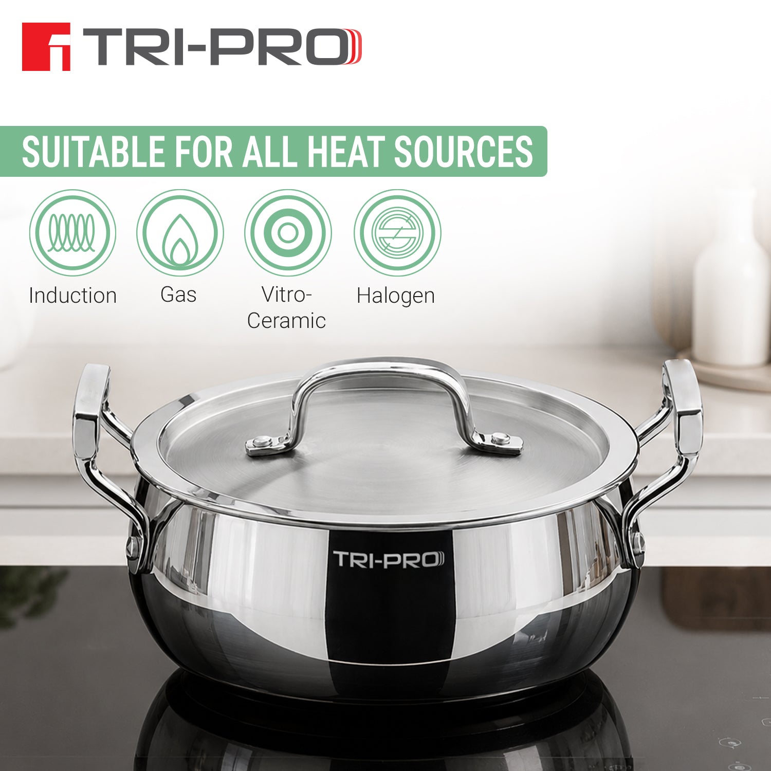 TriPro Triply Stainless Steel Belly Shape Casserole with Lid 4 Pcs Set