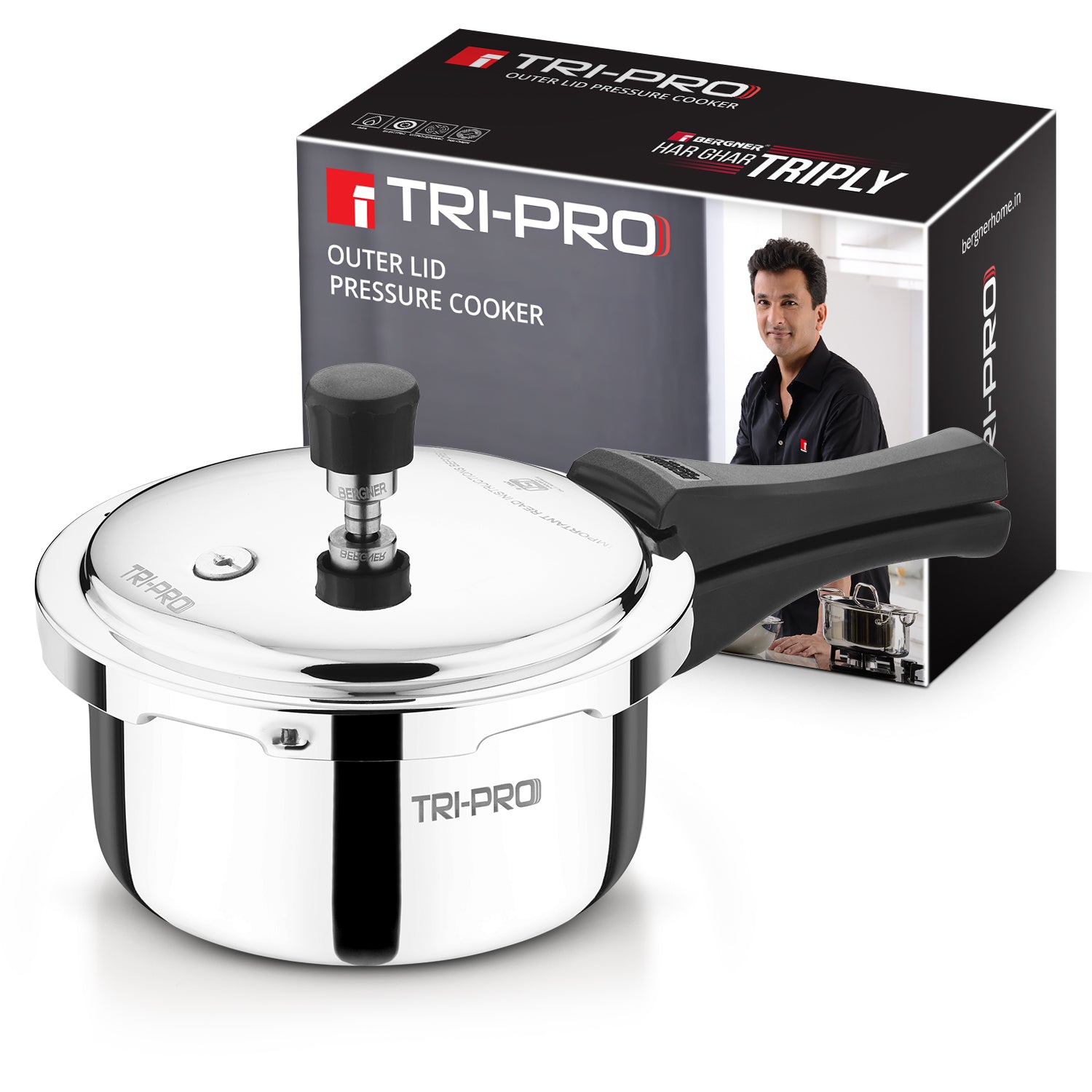 Tripro Triply 2L Stainless Steel Outer Lid Pressure Cooker
