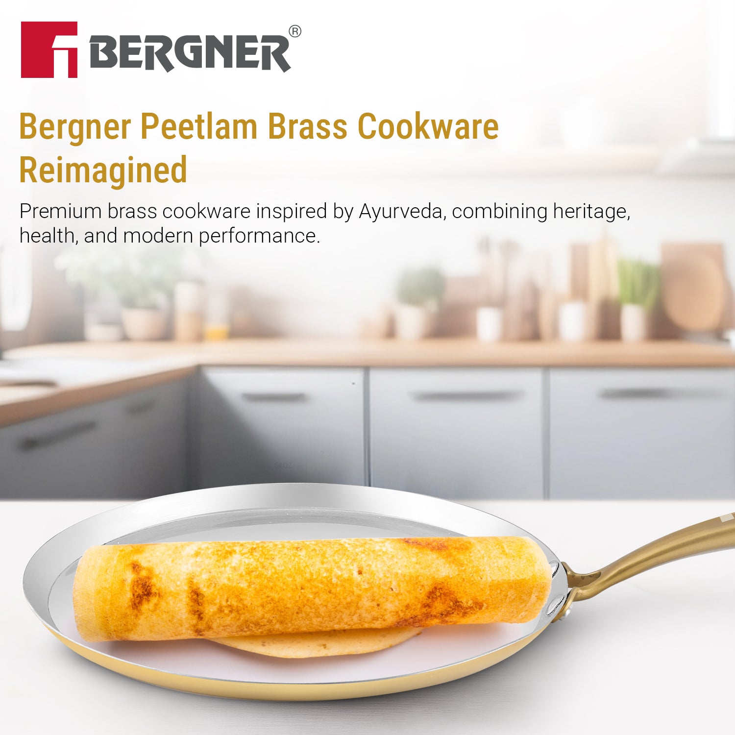 Bergner Peetlam Dosa Tawa 28cm, Brass Crape Tawa with Tin (Kalai) Coated