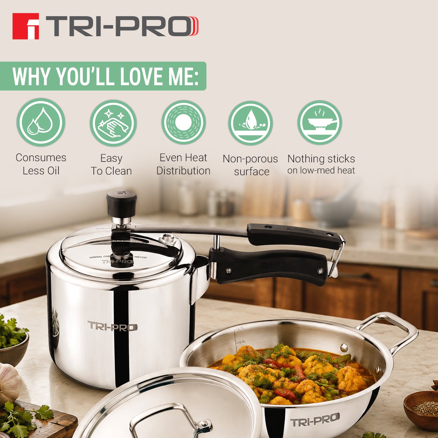 TriPro Triply Cookware Set 3 Pcs