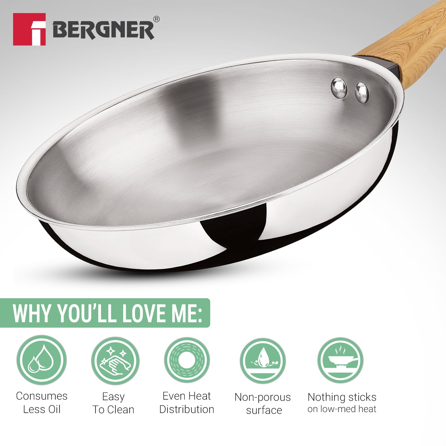 TriPro Triply Stainless Steel 2 Pcs Wooden Soft Touch Handle Cookware Set