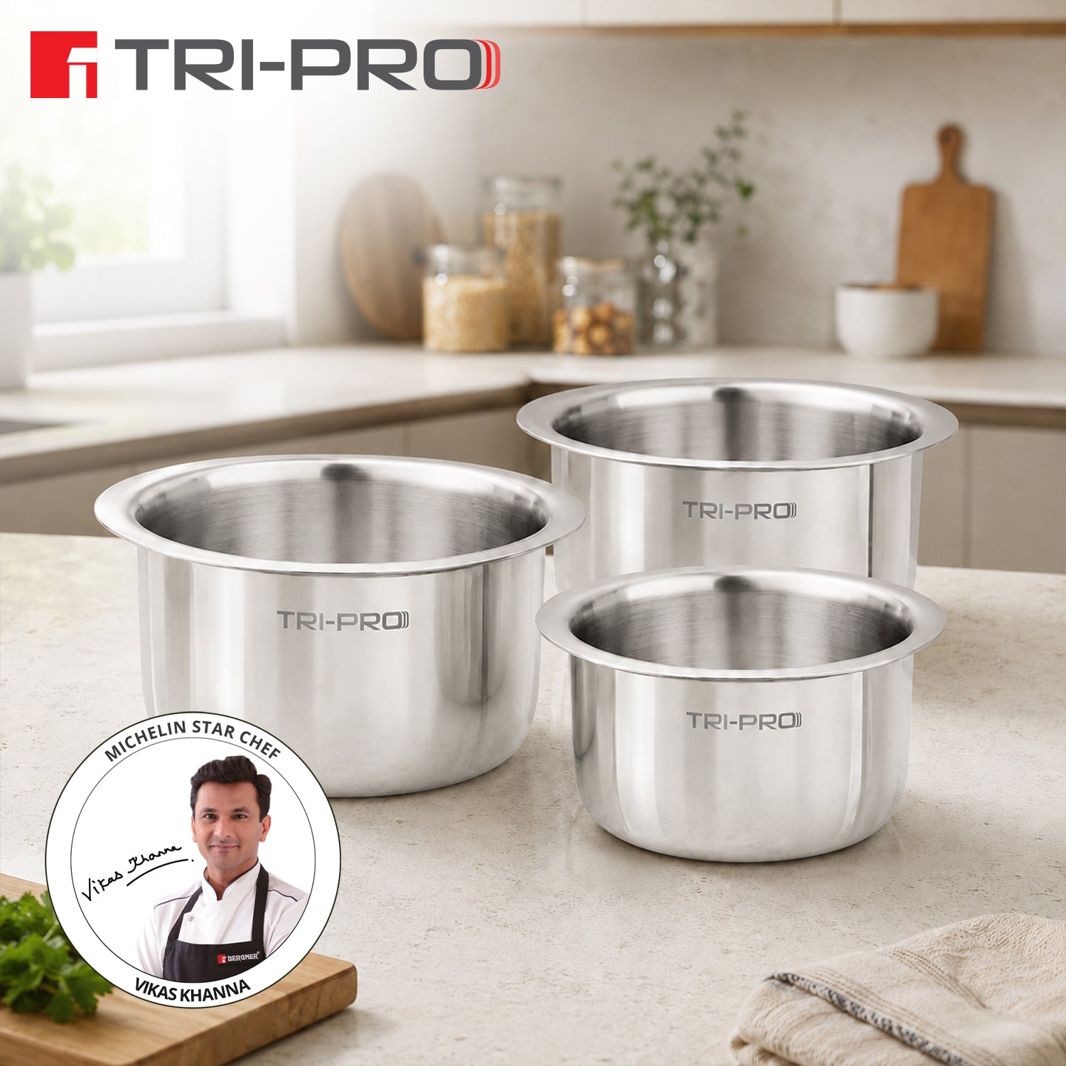 TriPro Triply Stainless Steel 3 Pcs Tope Set