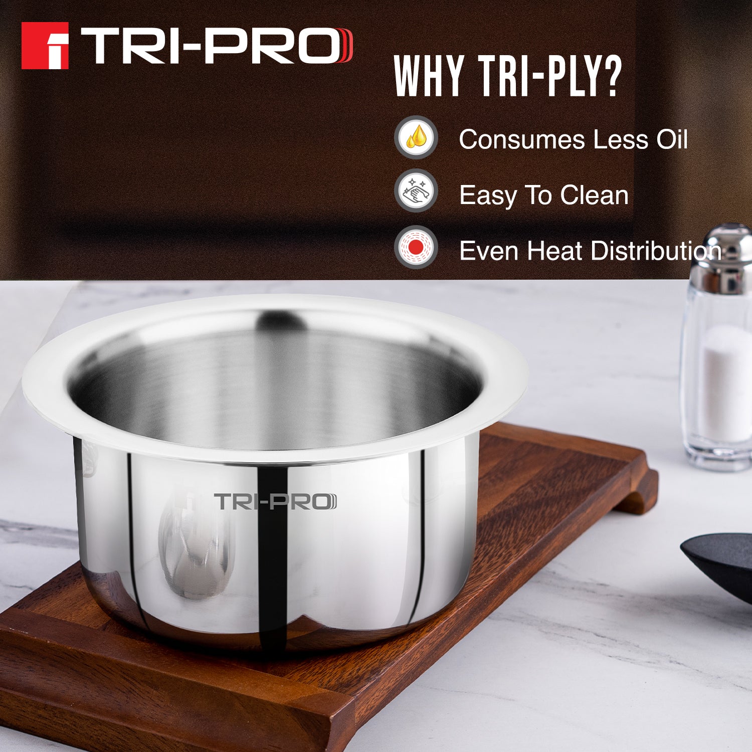 TriPro Triply Stainless Steel 3 Pcs Tope Set