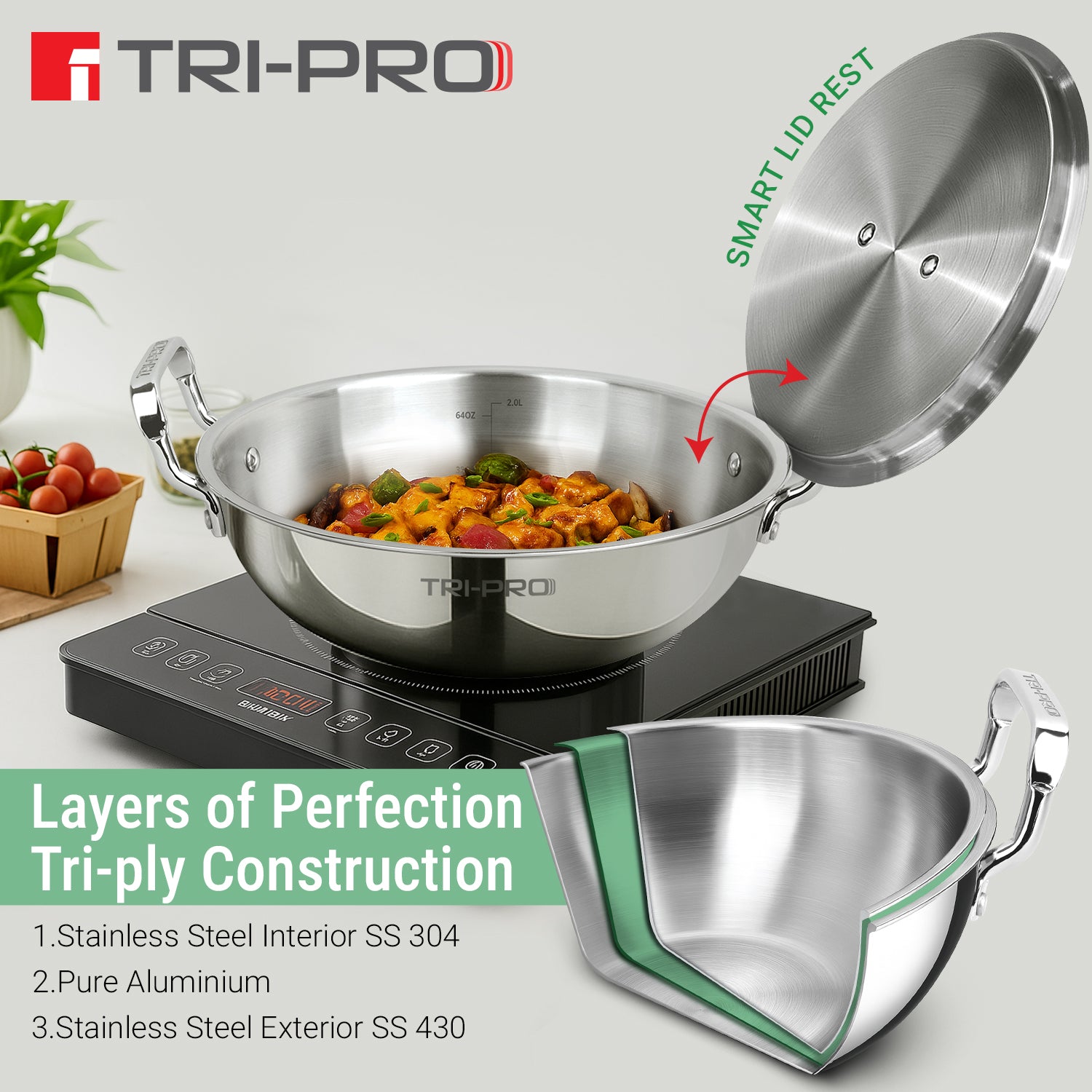 Bergner Tripro Triply 5 Pcs Cookware Set - Induction Bottom