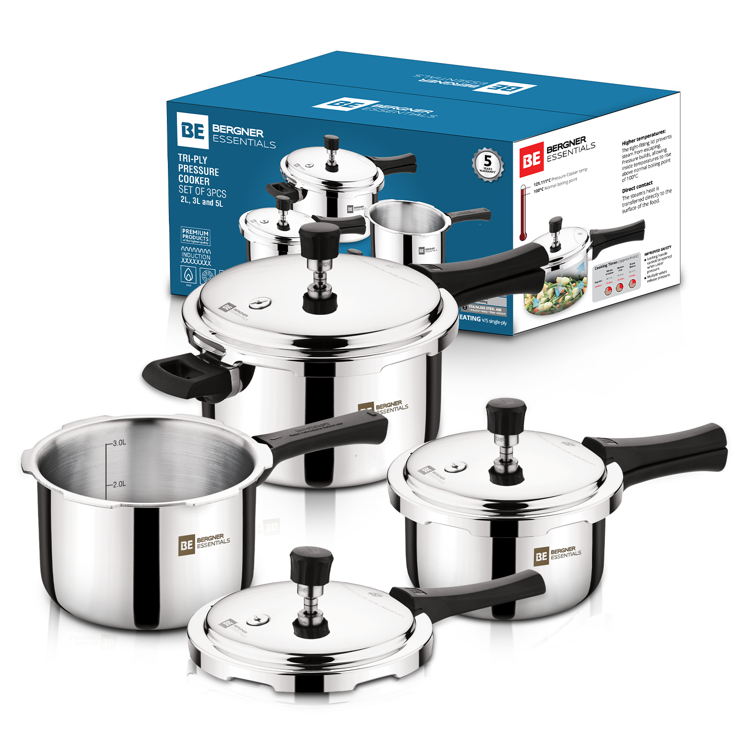 BE Essentials Triply Pressure Cooker 3 Pcs Set