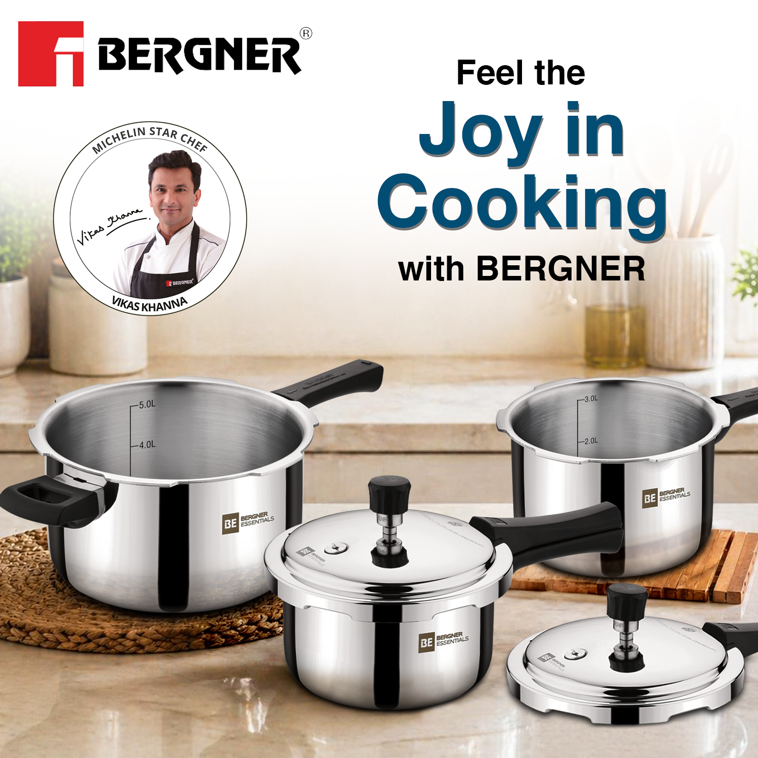 BE Essentials Triply Pressure Cooker 3 Pcs Set