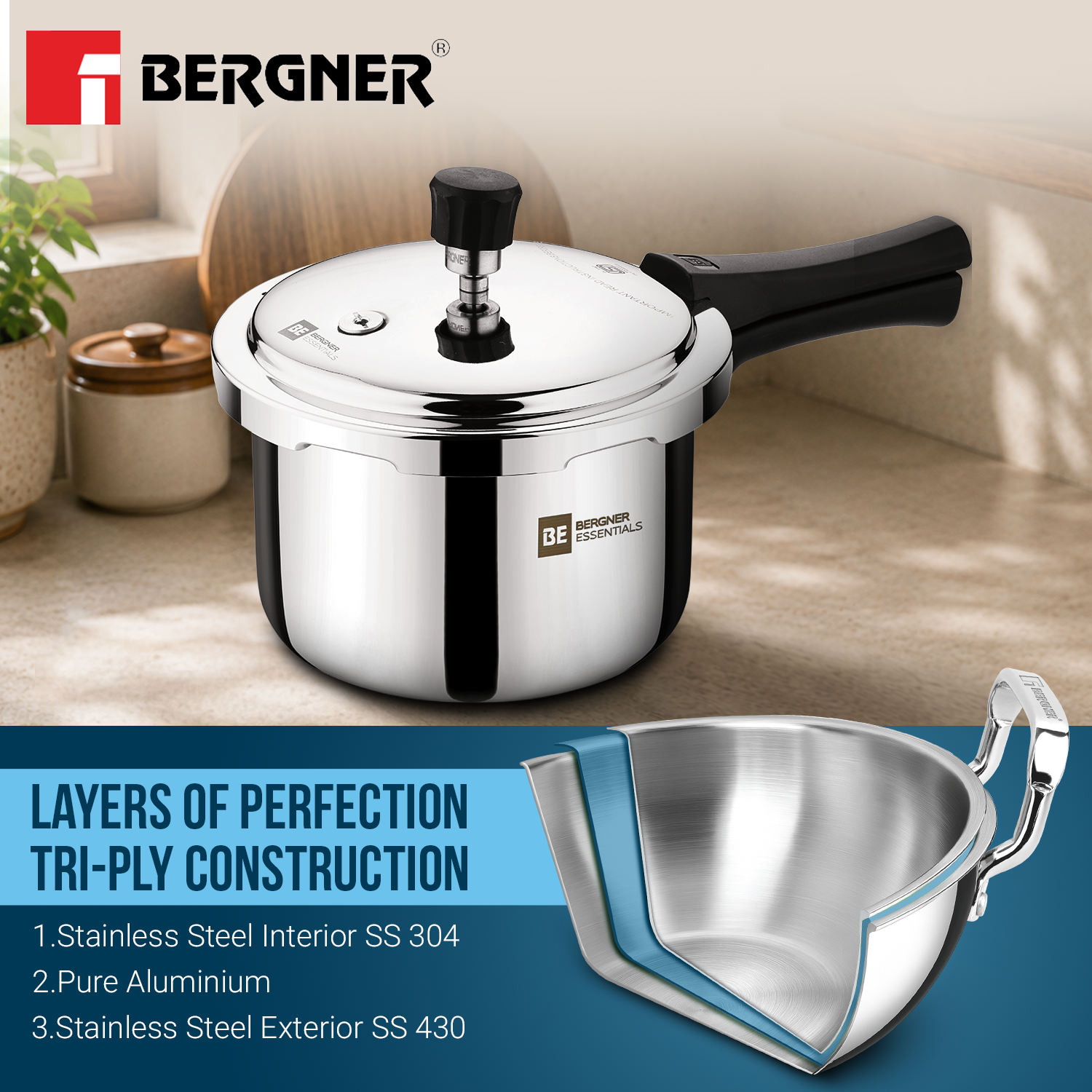 BE Essentials Triply Pressure Cooker 3 Pcs Set