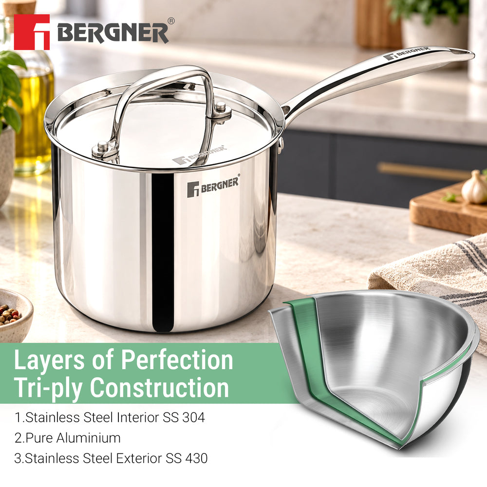 Argent Triply Stainless Steel Deep Pot (Mudde) 12cm (1.2L) with Lid