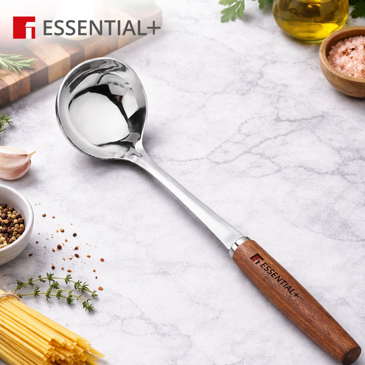 Essential Plus Stainless Steel 32cm Ladle with Wooden Handle
