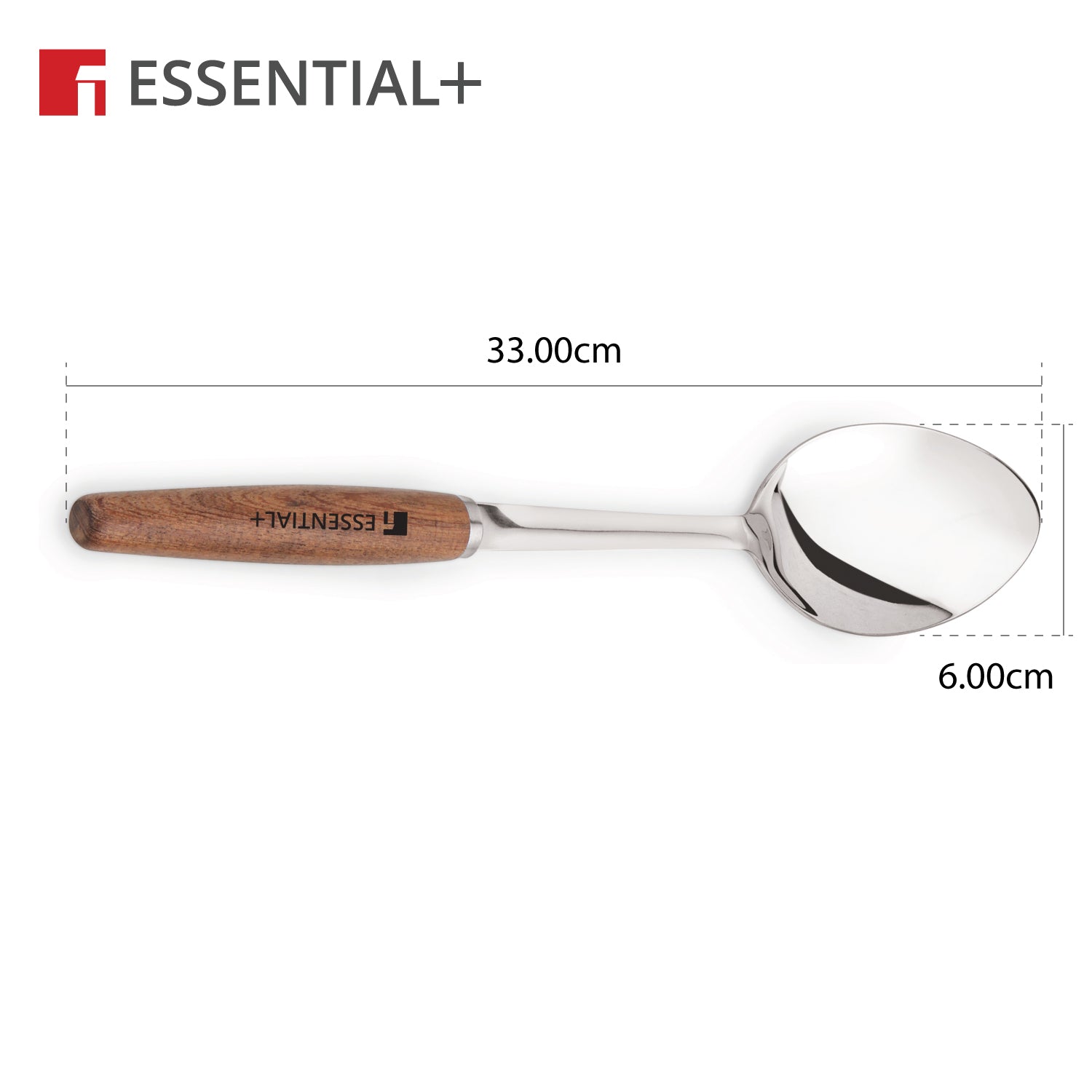 Essential Plus Stainless Steel 34cm Solid Spoon with Wooden Handle