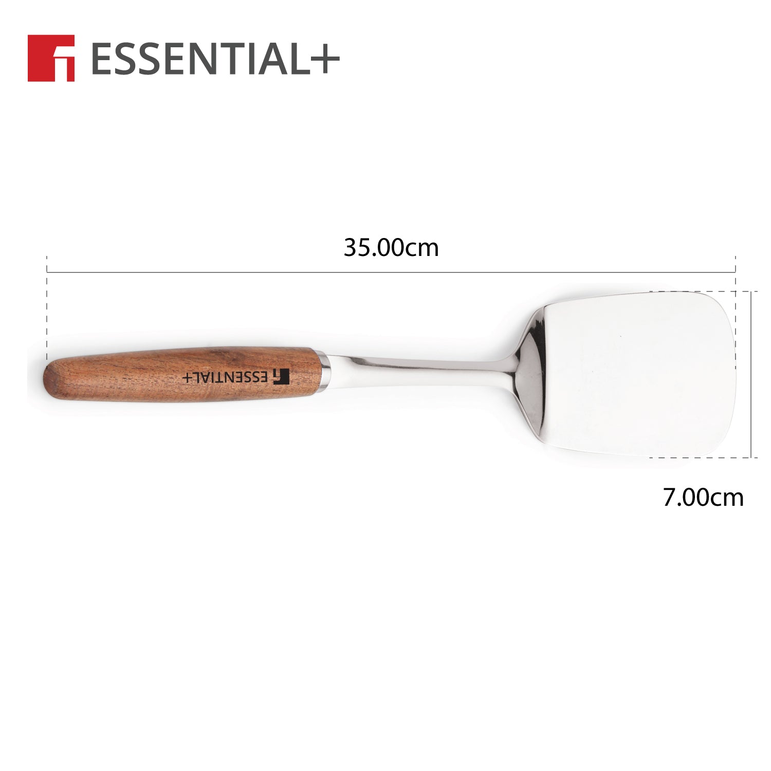 Essential Plus Stainless Steel 34cm Solid Turner with Wooden Handle
